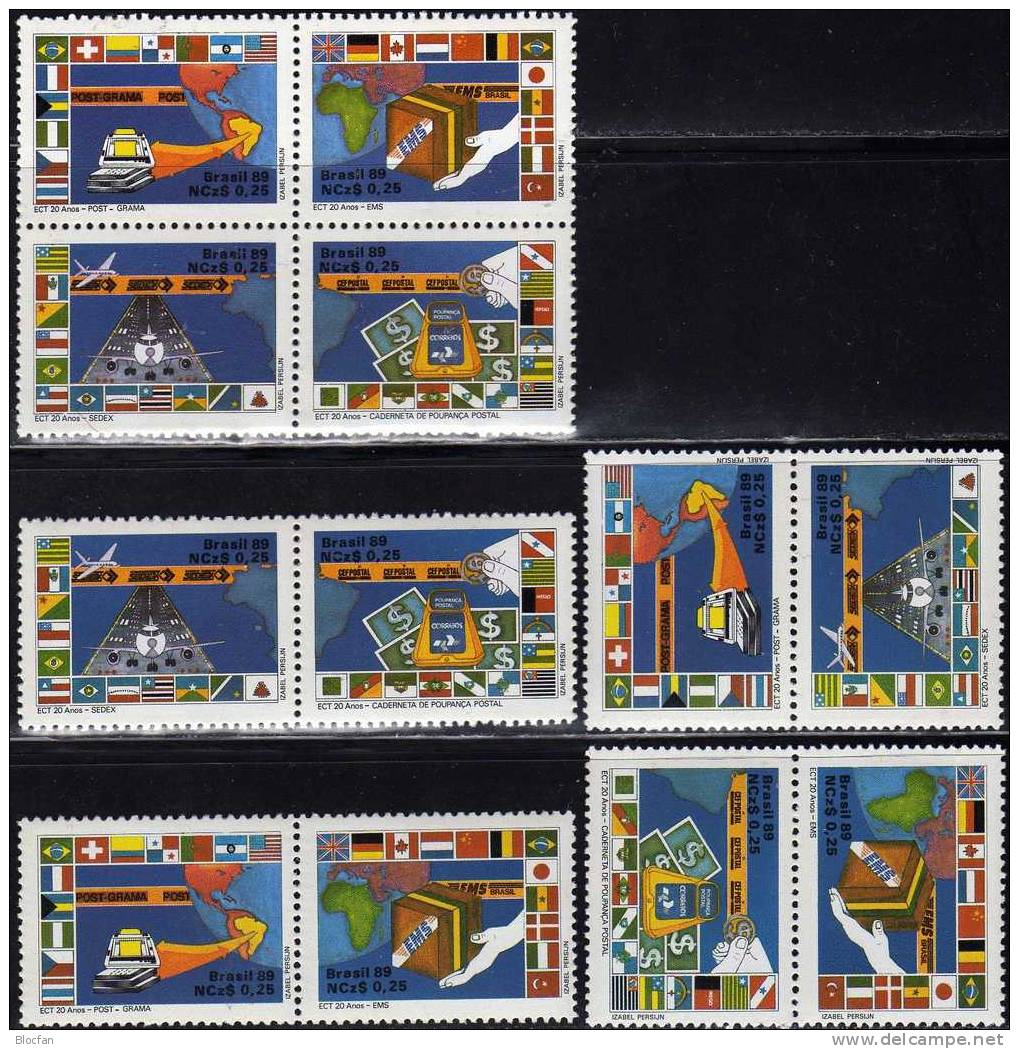 Post-Service 1989 Brasilien 2289/2, 4xZD+ 4-Block ** 12€ Eildienst Kopieren Flugpost Giroamt Bf Air Mail Sheet Of BRAZIL - Nuovi