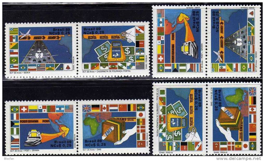 Post-Service 1989 Brasilien 2289/2, 4xZD+ 4-Block ** 12€ Eildienst Kopieren Flugpost Giroamt Bf Air Mail Sheet Of BRAZIL - Nuovi