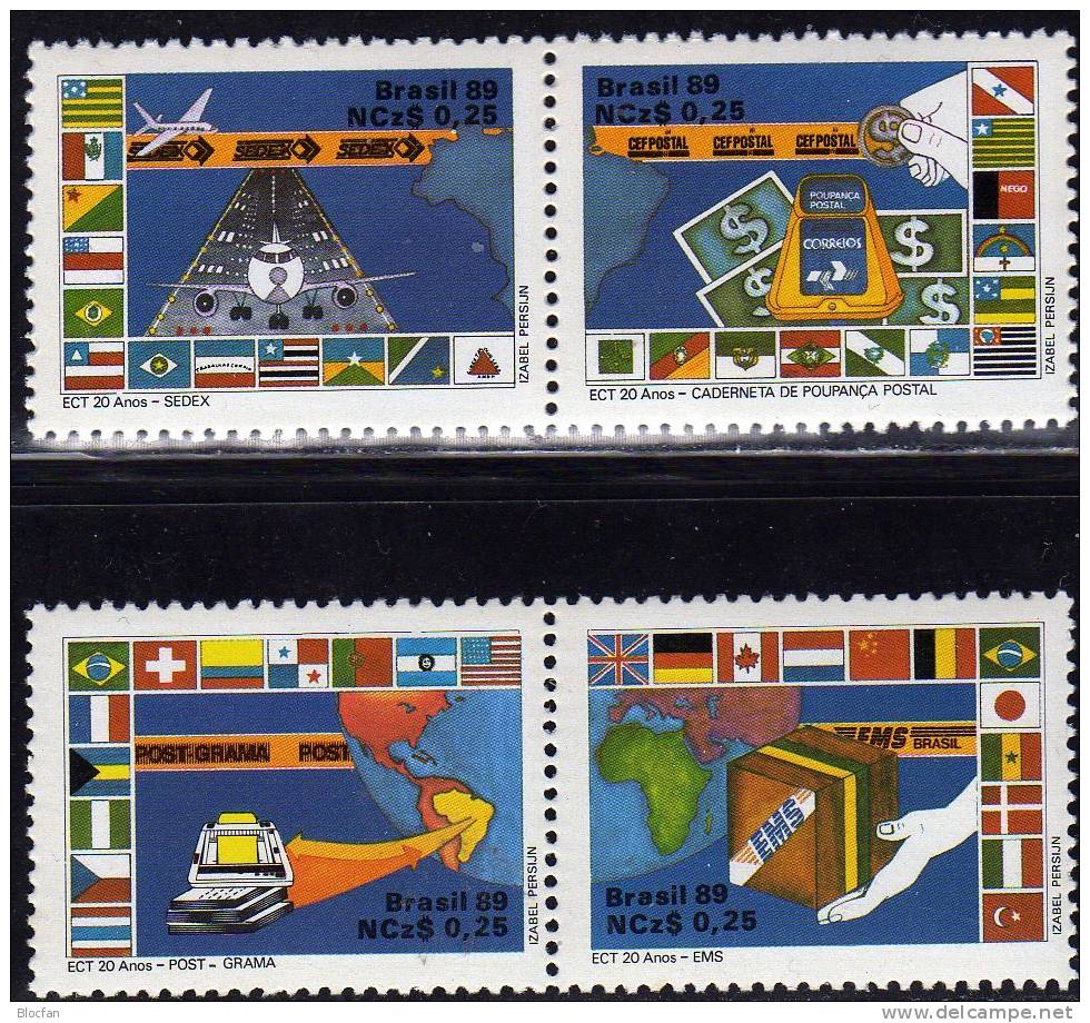 Post-Service 1989 Brasilien 2289/2, 4xZD+ 4-Block ** 12€ Eildienst Kopieren Flugpost Giroamt Bf Air Mail Sheet Of BRAZIL - Neufs