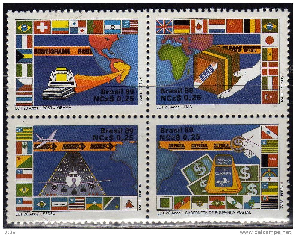 Post-Service 1989 Brasilien 2289/2, 4xZD+ 4-Block ** 12€ Eildienst Kopieren Flugpost Giroamt Bf Air Mail Sheet Of BRAZIL - Neufs