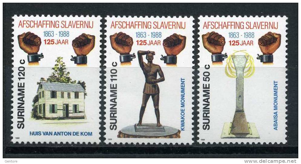 SURINAME 1988 Slavery   Cpl Set Of 3 Yvert Cat. N° 1129/31 Absolutely Perfect MNH ** - Surinam ... - 1975