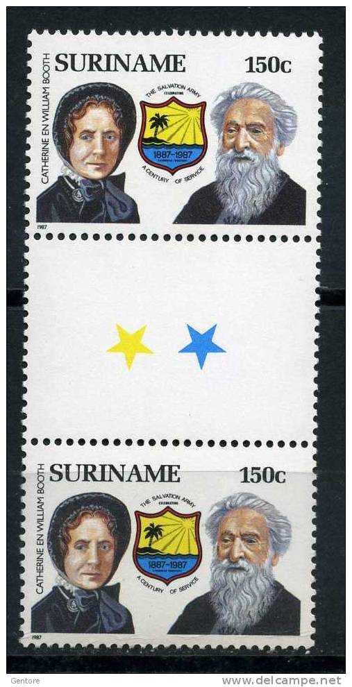 SURINAME 1987 Salvation Army 2 Stamps  With Group Space Yvert  Cat. N° 1087 Absolutely Perfect MNH ** - Surinam ... - 1975