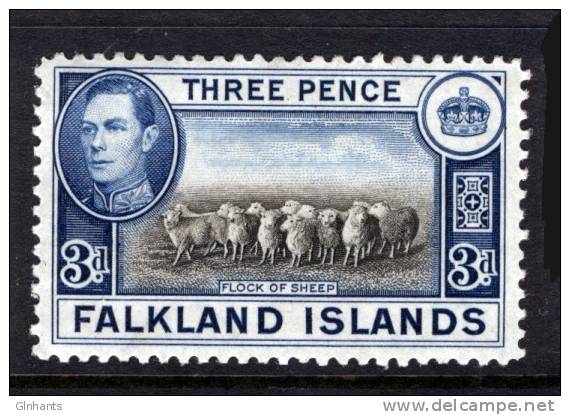 FALKLAND IS - 1938 KGVI THREE PENCE DEFINITIVE MINT MM * SG 153a - Falklandeilanden