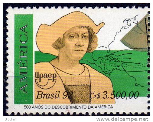 Entdeckung Amerika 1992 Brasilien 2466/7+ 4-Block ** 17€ Kolumbus Karavelle Santa Maria Nina Pinta Ship Sheet Bf BRAZIL - Blocks & Sheetlets