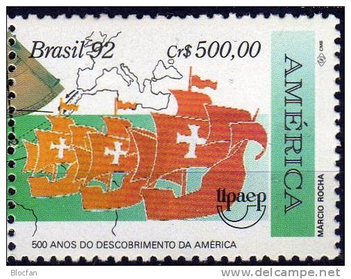 Entdeckung Amerika 1992 Brasilien 2466/7+ 4-Block ** 17€ Kolumbus Karavelle Santa Maria Nina Pinta Ship Sheet Bf BRAZIL - Blocs-feuillets