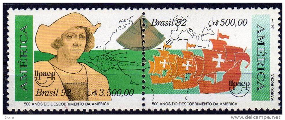 Entdeckung Amerika 1992 Brasilien 2466/7+ 4-Block ** 17€ Kolumbus Karavelle Santa Maria Nina Pinta Ship Sheet Bf BRAZIL - Blocchi & Foglietti