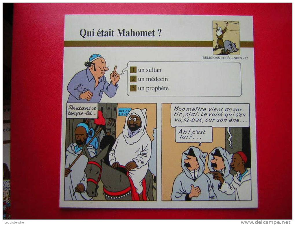 HERGE-FICHE TINTIN ATLAS -RELIGIONS ET LEGENDES N° 72-EXTRAIT DE L´ALBUM : LE CRABE AUX PINCES D'OR -PRIX FIXE - Autres & Non Classés