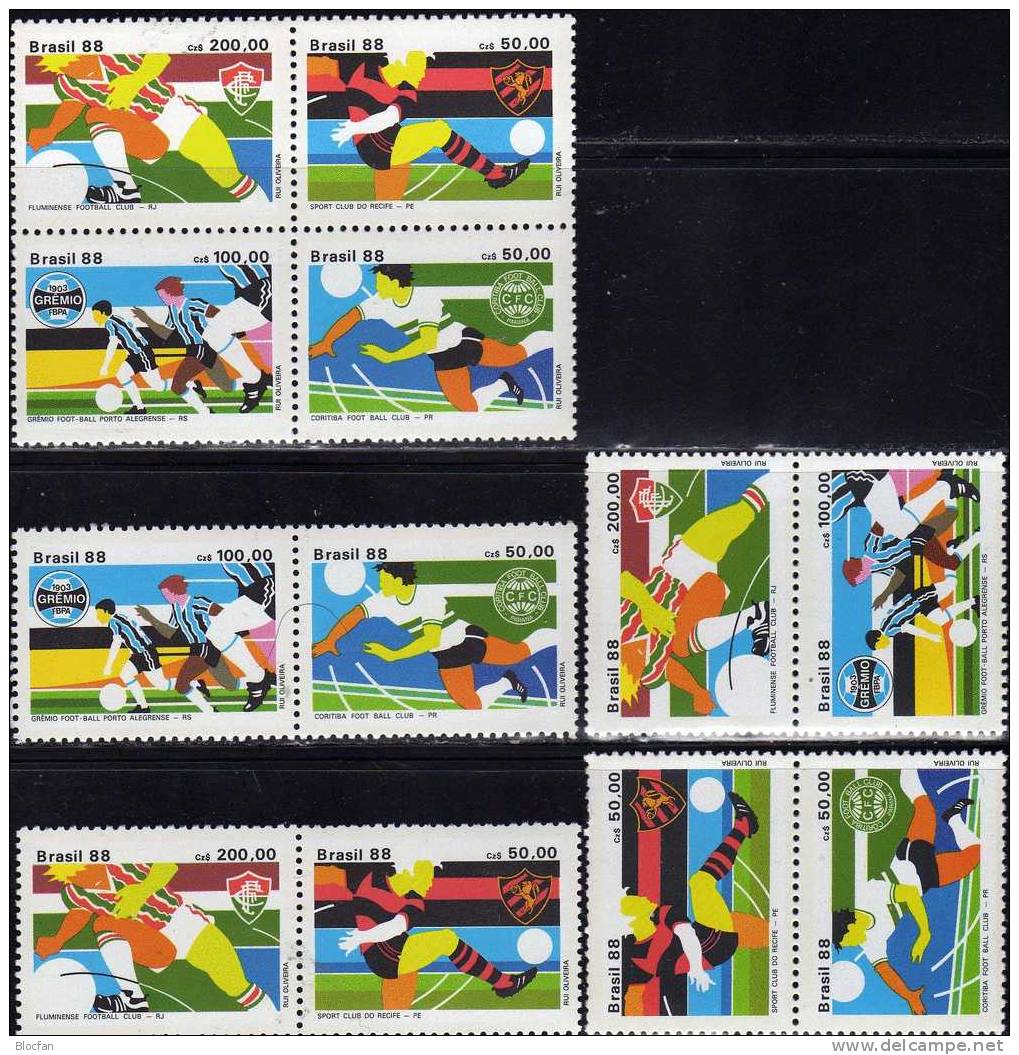 Fussball-Club 1988 Brasilien 2264/7, 4ZD+4-Block ** 10€ FC Fluminense Recife GF Porto Cotitiba Bf Soccer Sheet Of BRAZIL - Blocks & Kleinbögen