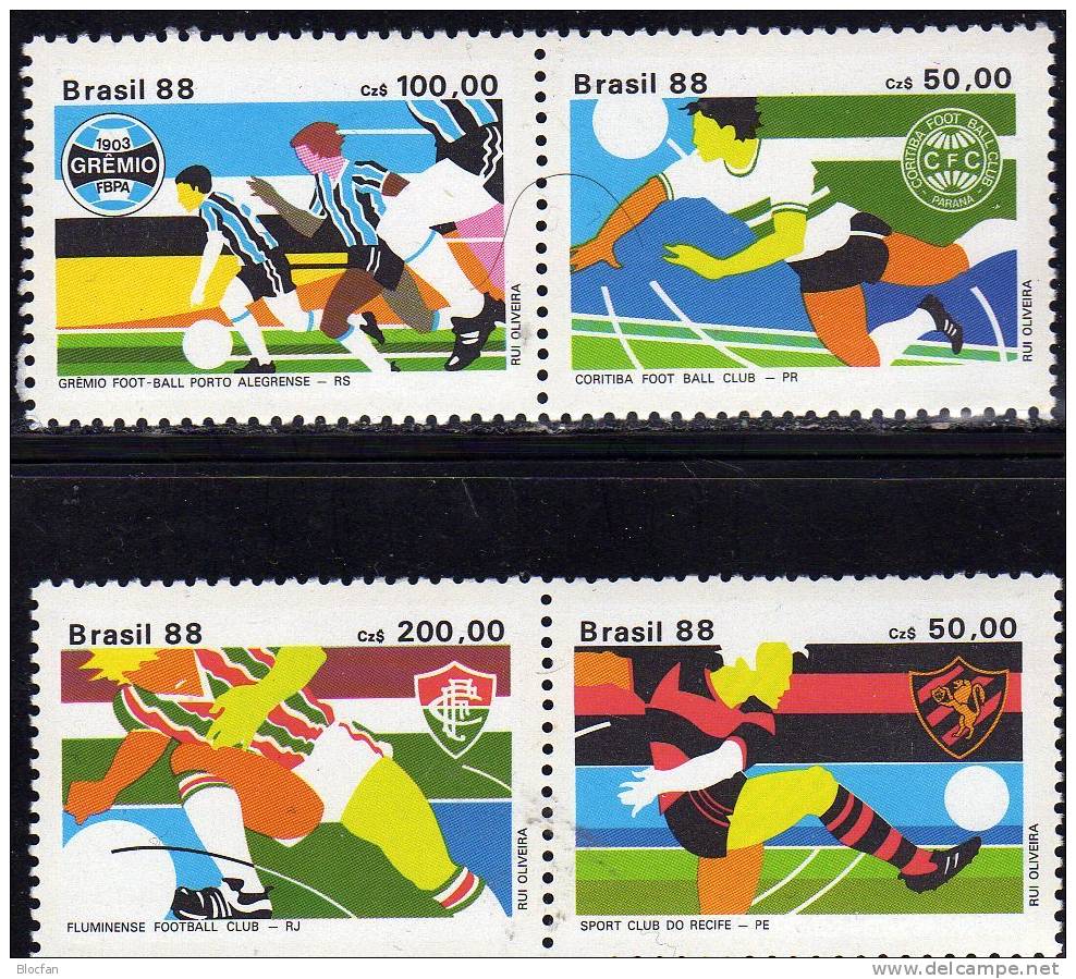 Fussball-Club 1988 Brasilien 2264/7, 4ZD+4-Block ** 10€ FC Fluminense Recife GF Porto Cotitiba Bf Soccer Sheet Of BRAZIL - Blocs-feuillets