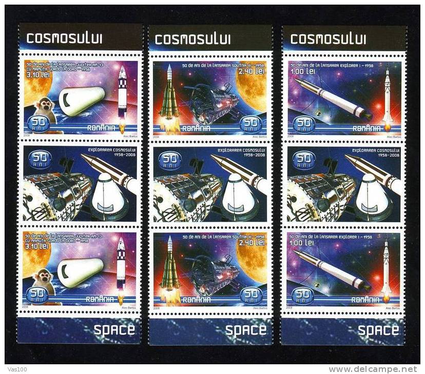 Romania 2008 Space Exploration,Mi.6273-75,TA B Triptic Label , MNH - Europe