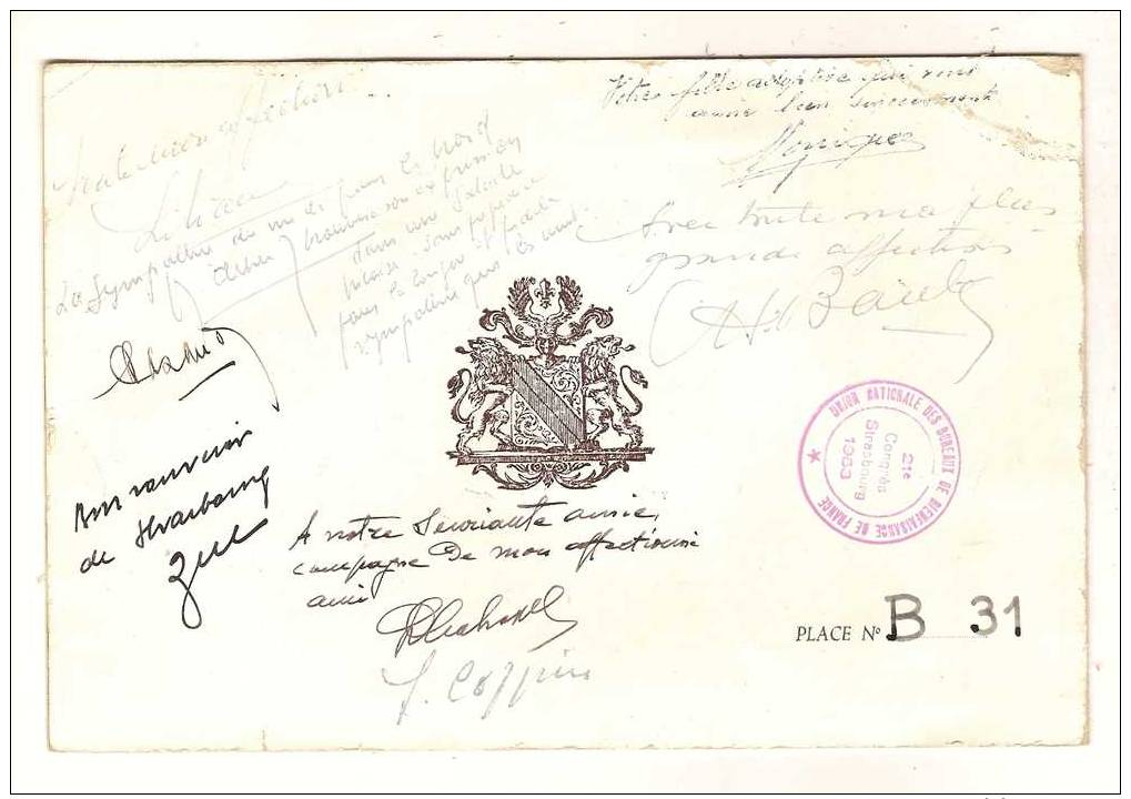MENU - INVITATION - 31 MAI 1953 STRASBOURG - 21e CONGRES NATIONAL DE L\´UNION DES BUREAUX DE BIENFAISANCE ET D\´........ - Menus