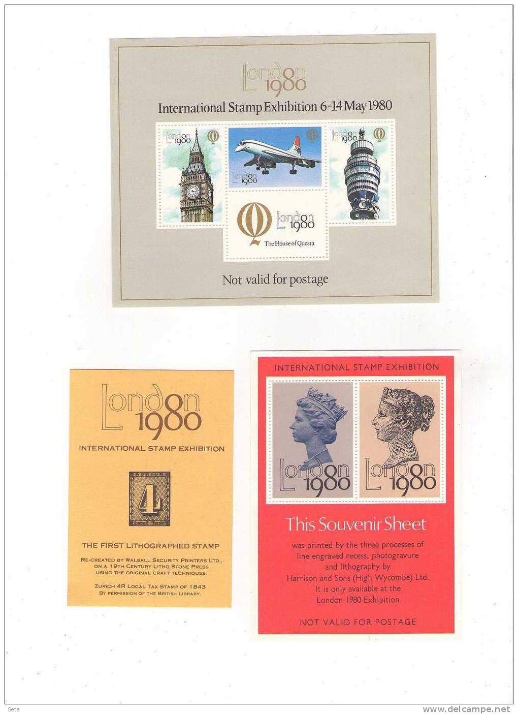 LONDON Int. Stamp Exhibition 1980 -CONCORDE -3 Diff.souvenir Sheet - NO STAMP, - Werbemarken, Vignetten