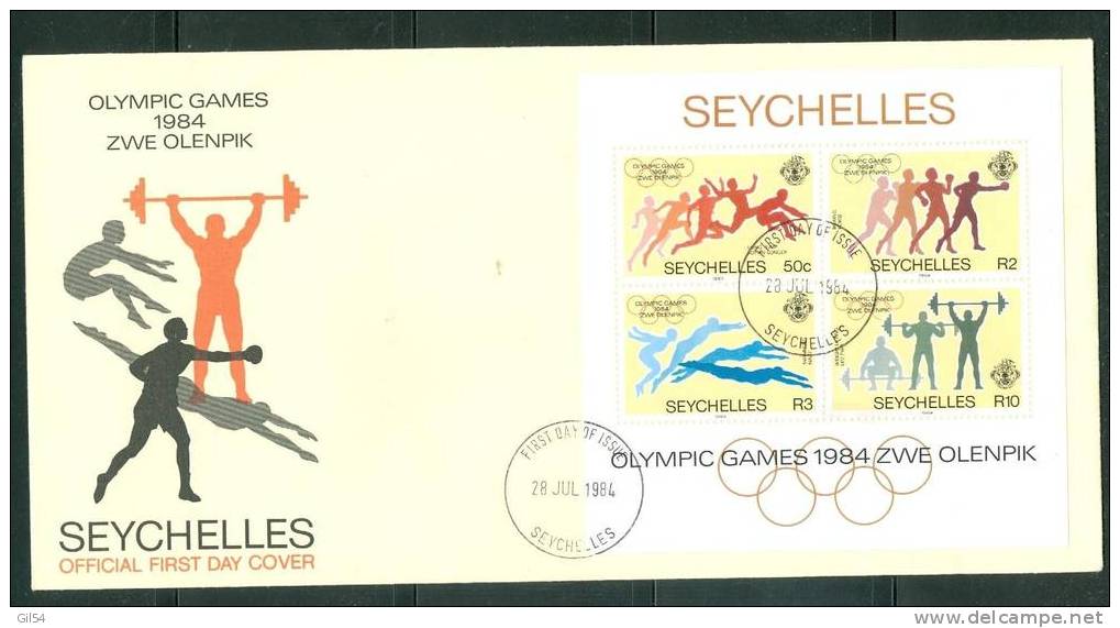 Fdc Seychelles   ,olympic Games 1984 ,  Bloc Feuillet  - Bb5928 - Seychelles (1976-...)
