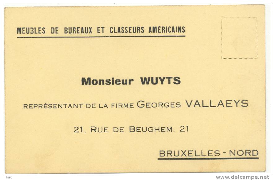 Carte De Visite Et/ou Carte Postale- SCHAERBEEK - Meubles, Bureaux,... Vallaeys Représenté Par Mr. Wuyts (k) - Cartes De Visite