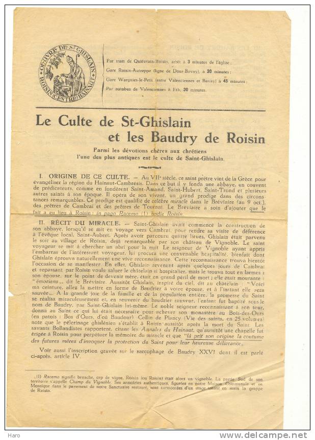 Le Culte De SAINT-GHISLAIN  Et Les Baudry De ROISIN   (b25) - Images Religieuses