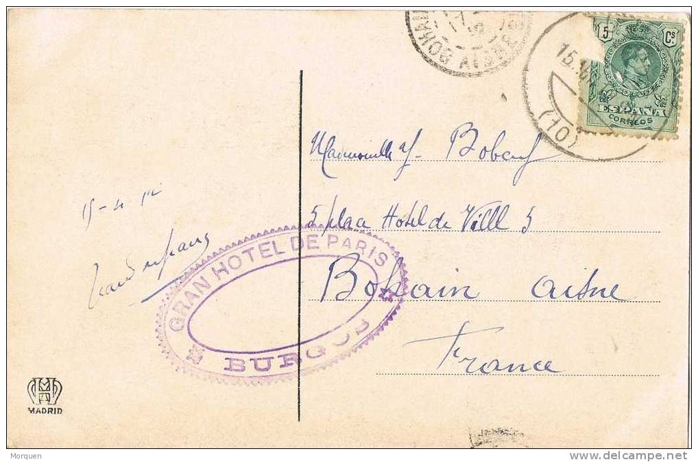 Postal BURGOS  1910 A Francia. Cofre Del CID - Storia Postale