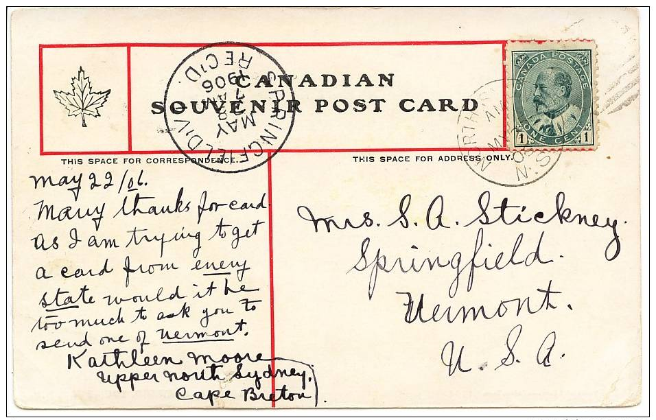 1906 Souvenir Postcard, Looking Seaward, Louisburg, Nova Scotia - Other & Unclassified