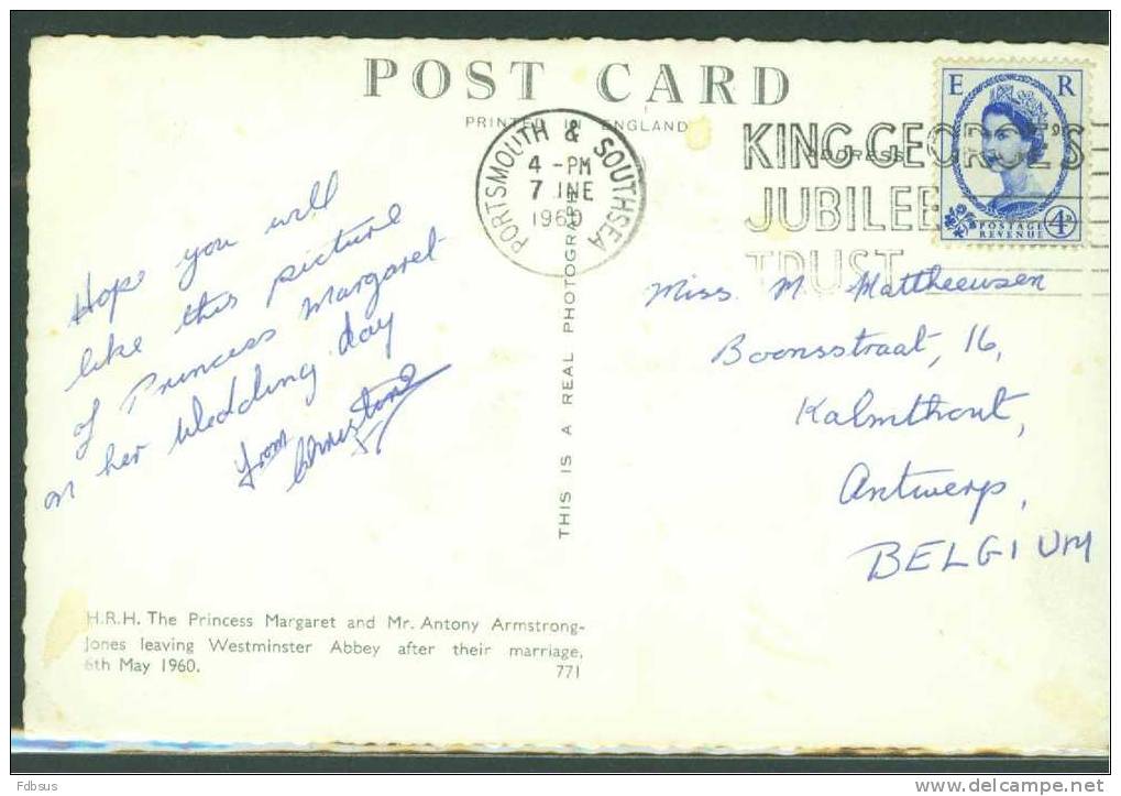 1960 CARD PRINCESS MARGARET MARRIAGE - Familles Royales