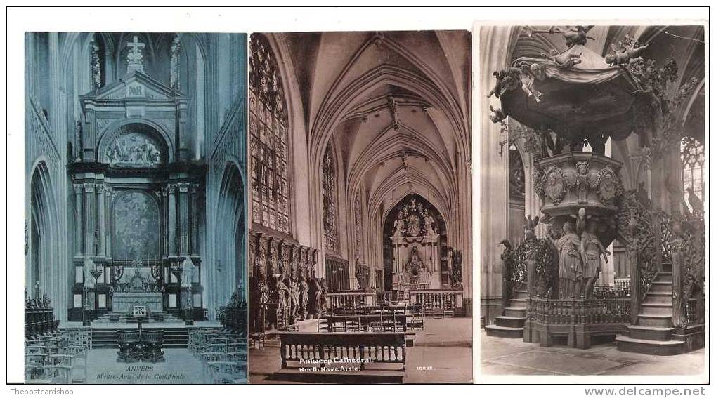 3 THREE  Different  Postcards CPA BELGIQUE ANTWERPEN ANVERS INTERIOR CATHEDRAL GOOD PHOTOGRAPHY - Antwerpen