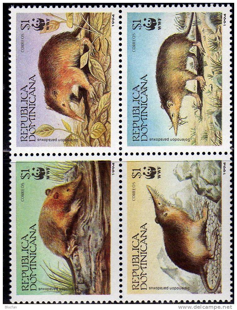 Haiti-Schlitzrüßler 1994cDominikana 1698/1 4-Block ** 4&euro; WWF Selten Nagetier Naturschutz M/s Fauna Se-tenant Bf Car - Dominikanische Rep.