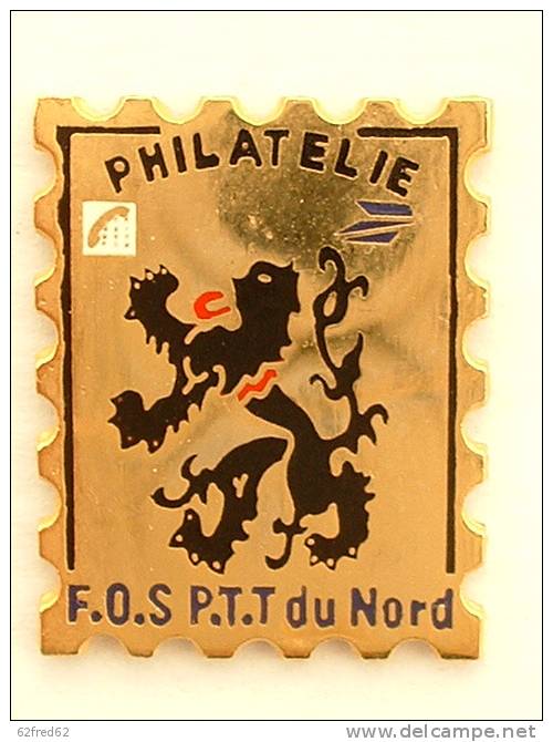 PIN´S LA POSTE - F.O.S PTT DU NORD PHILATELIE - LION - Correo