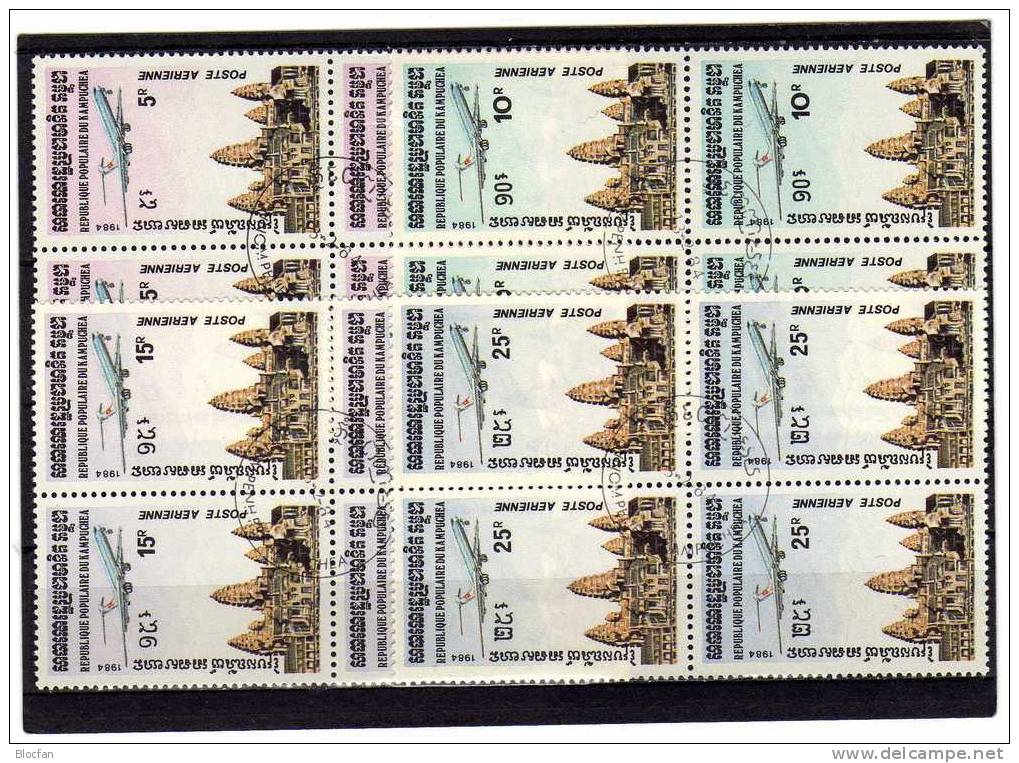 Flugzeug/Tempel 1984 Kambodscha 546/9 4x4-Block 10&euro; Iljuschin Il-62M Angkor Hb Blocs M/s Architectur Sheets Bf Camp - Kampuchea