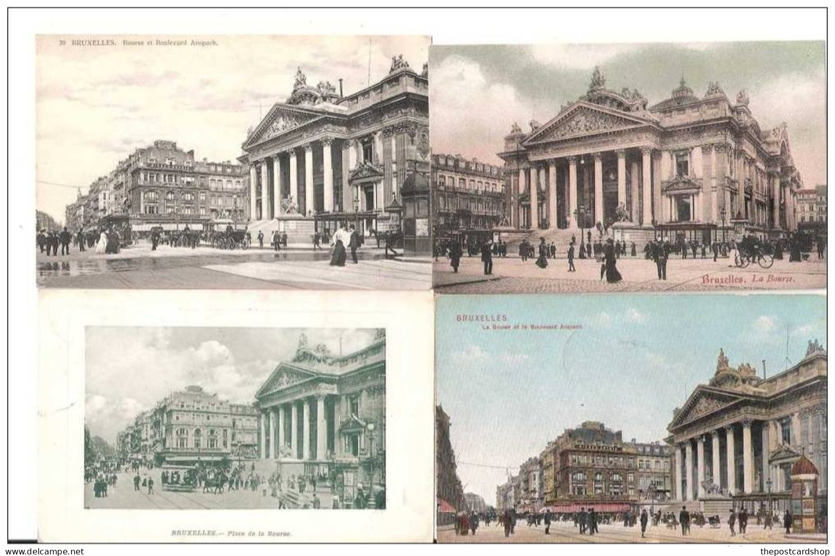 4 FOUR  CPA BELGIQUE BRUXELLES POSTCARDS LA BOURSE BELGIUM BELGE 2 USED WITH STAMPS - Monuments