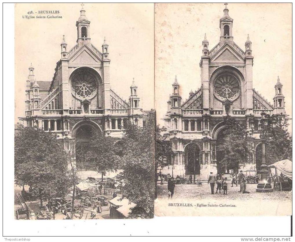 LOT DE 2 TWO CPA BELGIQUE BRUXELLES POSTCARDS EGLISE SAINTE-CATHERINE CHURCH KIRCHE BELGIUM BELGE - Monumenti, Edifici