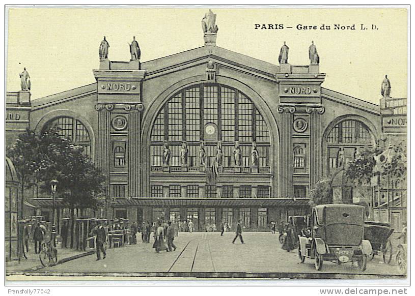 PARIS, FRANCE - GARE DU NORD - ANIMATED - VINTAGE CARS - CIRCA 1900-10 - Transport Urbain En Surface