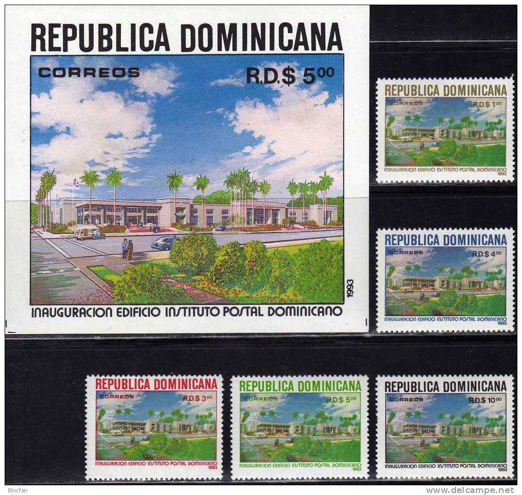 Post Dominikanische Republik 1674/8+ Block 46 ** 27€ Neue Hauptpost In Domingo - U.P.U.