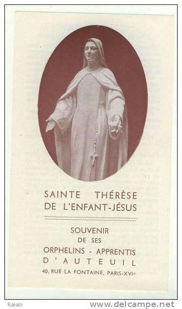 Image Pieuse Sainte Thérèse De L´Enfant Jésus  Souvenir De Ses  Orphelins Apprentis D´Auteuil TBE - Imágenes Religiosas