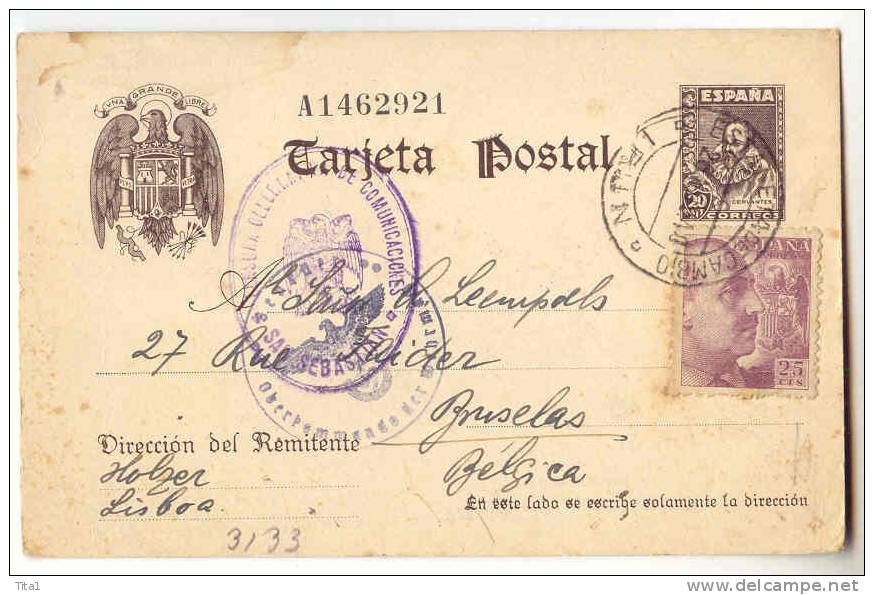 D681 - Entier Postal San Sebastian "cachet De Censure" Cachet Militaire Allemand, Croix Gammée - 1931-....