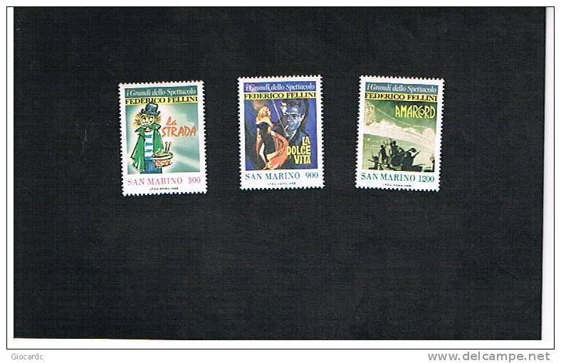 SAN MARINO - UNIF. 1233.1235-  1988 I GRANDI DELLO SPETTACOLO: FEDERICO FELLINI    - NUOVI ** - Unused Stamps