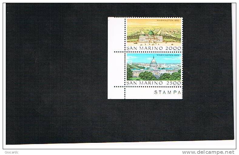 SAN MARINO - UNIF. 1268.1269   -  1989  WORLD STAMP EXPO 89: ESPOS.FILATELICA INTERN. (WASHINGTON) - NUOVI ** - Ungebraucht