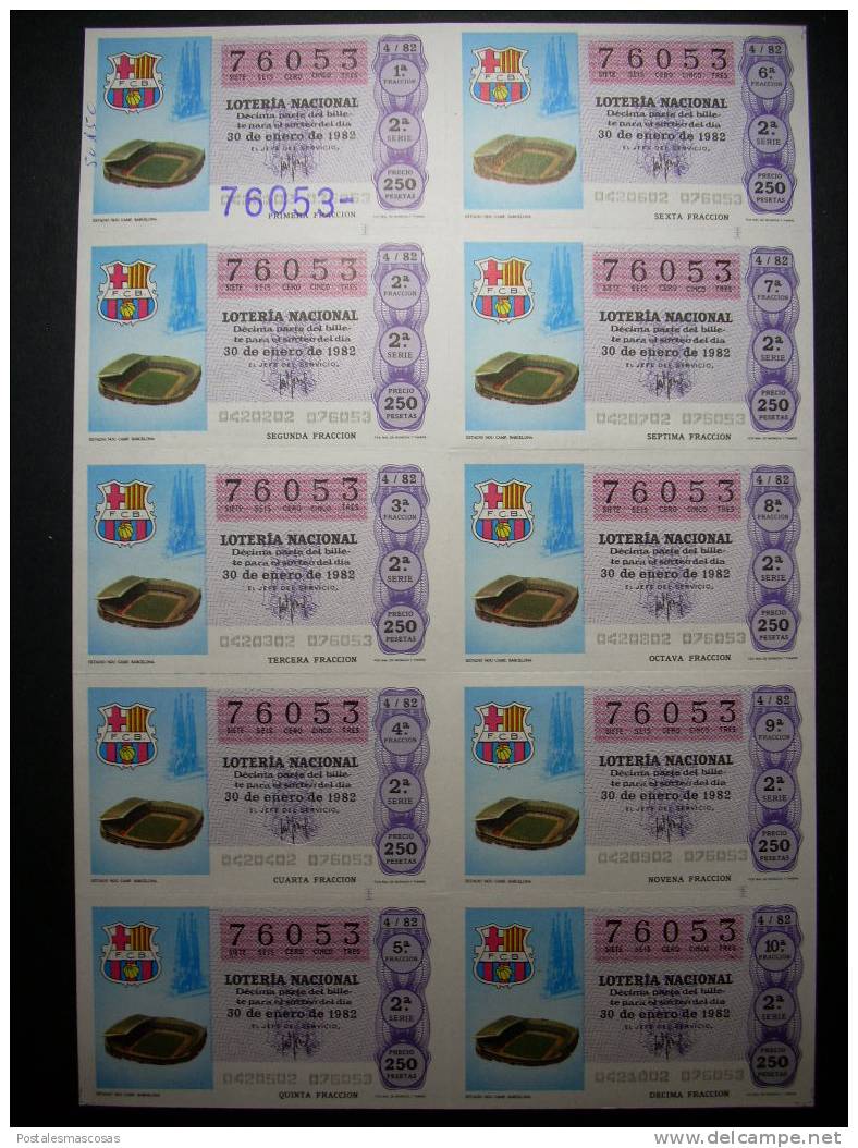 2202 ESPAÑA SERIE LOTERÍA NACIONAL LOTERY LOTERIE BARCELONA ESTADIO NOU CAMP AÑO 1982 250 PESETAS - TENGO MÁS LOTERÍA - Loterijbiljetten