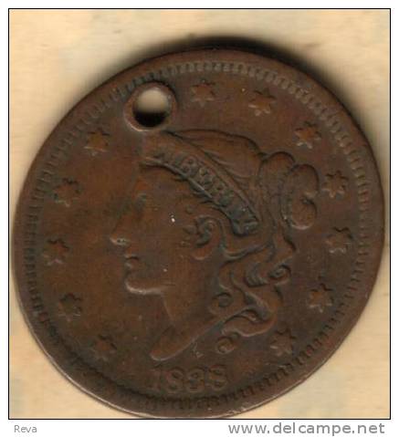 UNITED STATES USA  1 CENT  WREATH FRONT WOMAN CORONET HEAD  BACK  1838 KM? READ DESCRIPTION!! - 1816-1839: Coronet Head (Tête Couronnée)