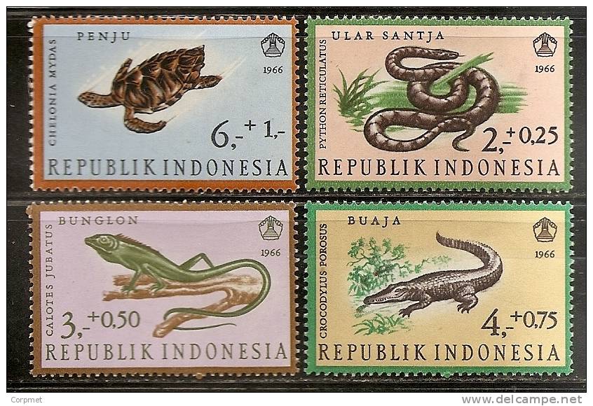 FAUNA - SNAKES + TURTLES + COCODRILE - INDONESIA SURTAX  -Yvert # 494/497 MINT (NH) - Serpientes