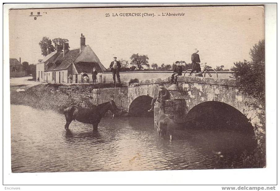 Cpa L AGUERCHE L´Abreuvoir - Chevaux à La Riviere - Enfants Vélo Sur Le Pont - EMB 25 - A VOIR ! - La Guerche Sur L'Aubois