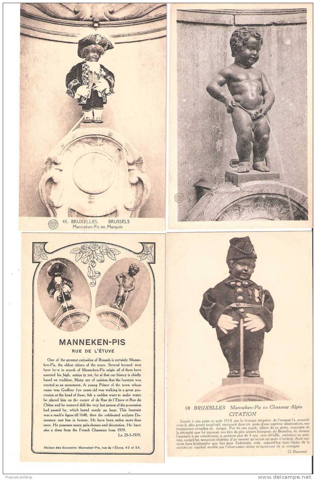 $$ LOT DE 4 FOUR QUATRE CPA BELGIQUE BRUXELLES POSTCARDS MANNEKEN-PIS COMIC EROTIC BELGE - Monuments