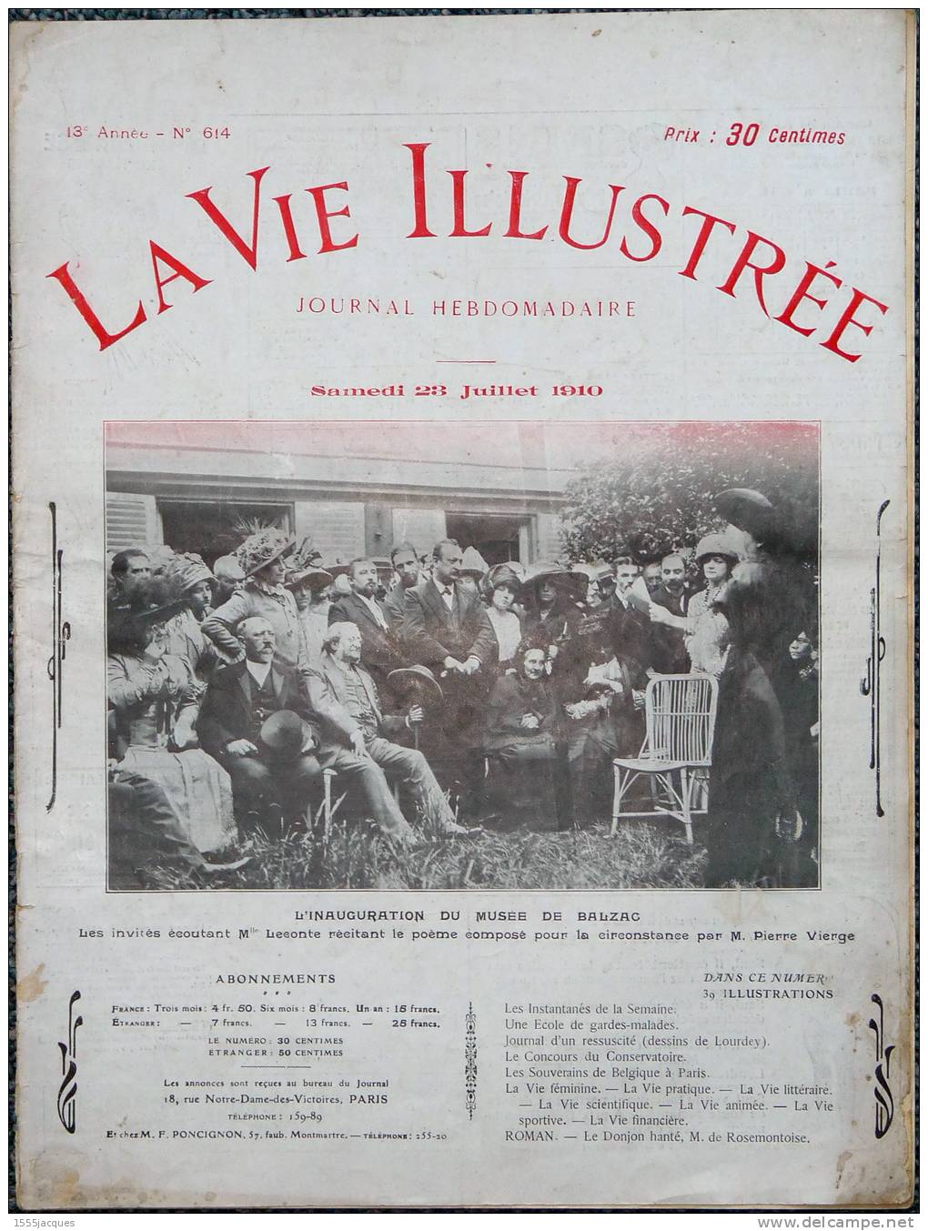 LA VIE ILLUSTRÉE N°614 - 23 JUILLET 1910 - MUSÉE BALZAC - AÉROPLANE - GARDES-MALADES - SOUVERAINS BELGES - CYCLISME - - Testi Generali