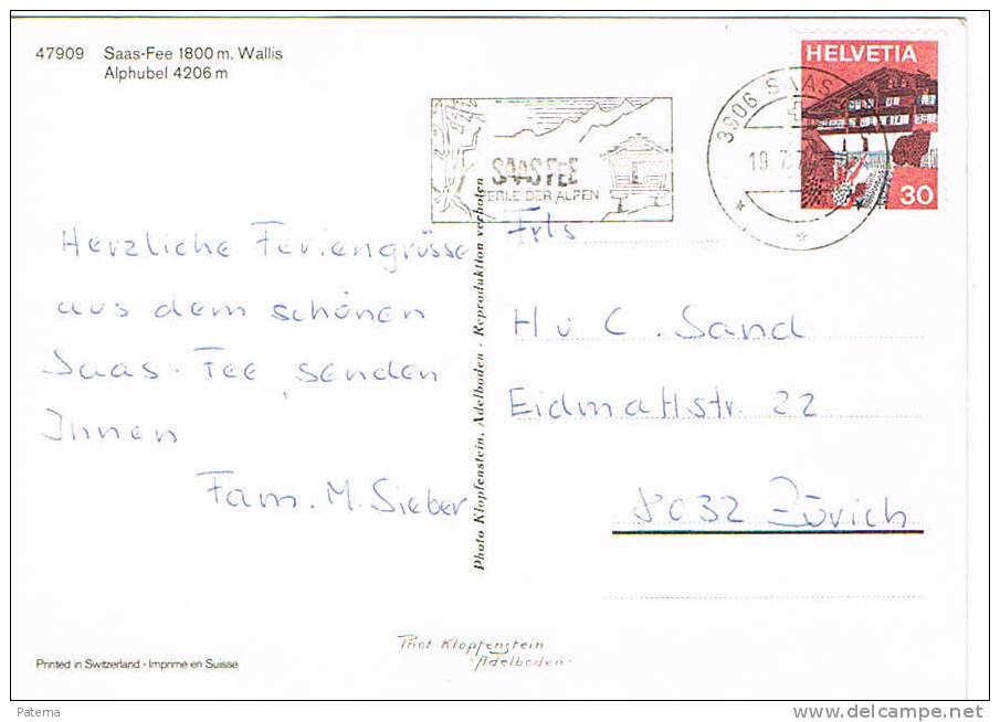 Postal, SAASFEE 1974 ( Suiza) , Post Card, Postkarte - Lettres & Documents