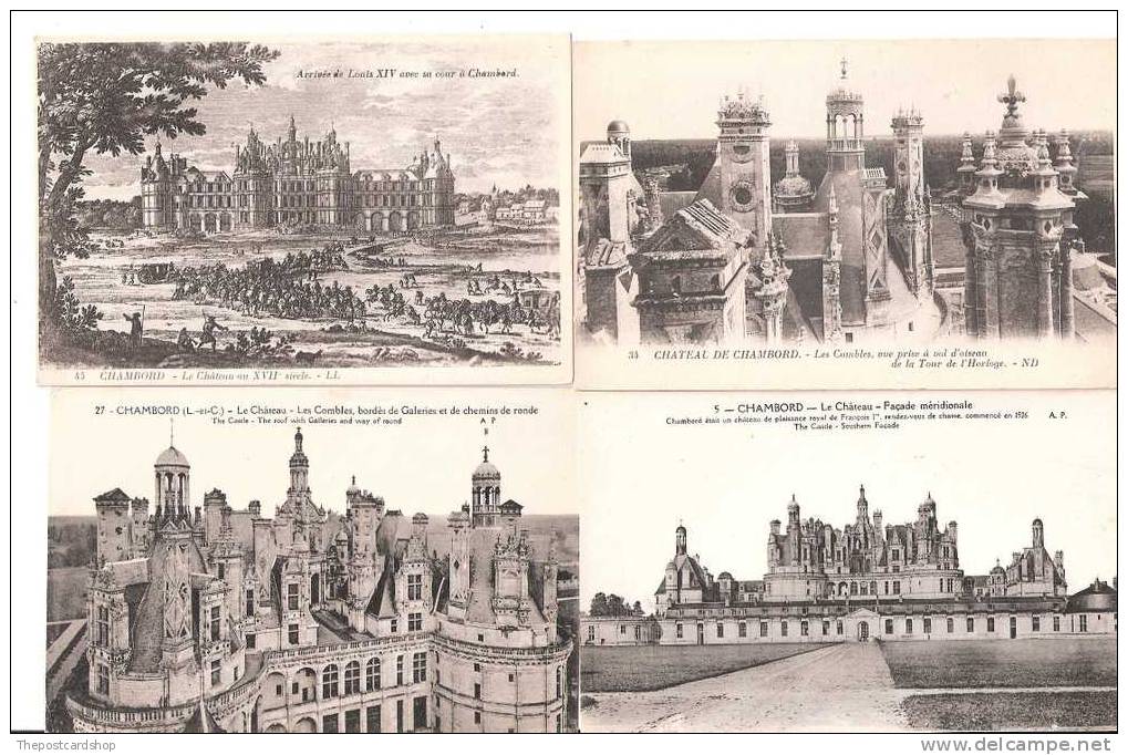 LOT DE 4 FOUR QUATRE CPA  FRANCE CHAMBORD POSTCARDS :: POSTAGE = 1.50 EUROS - Chambord