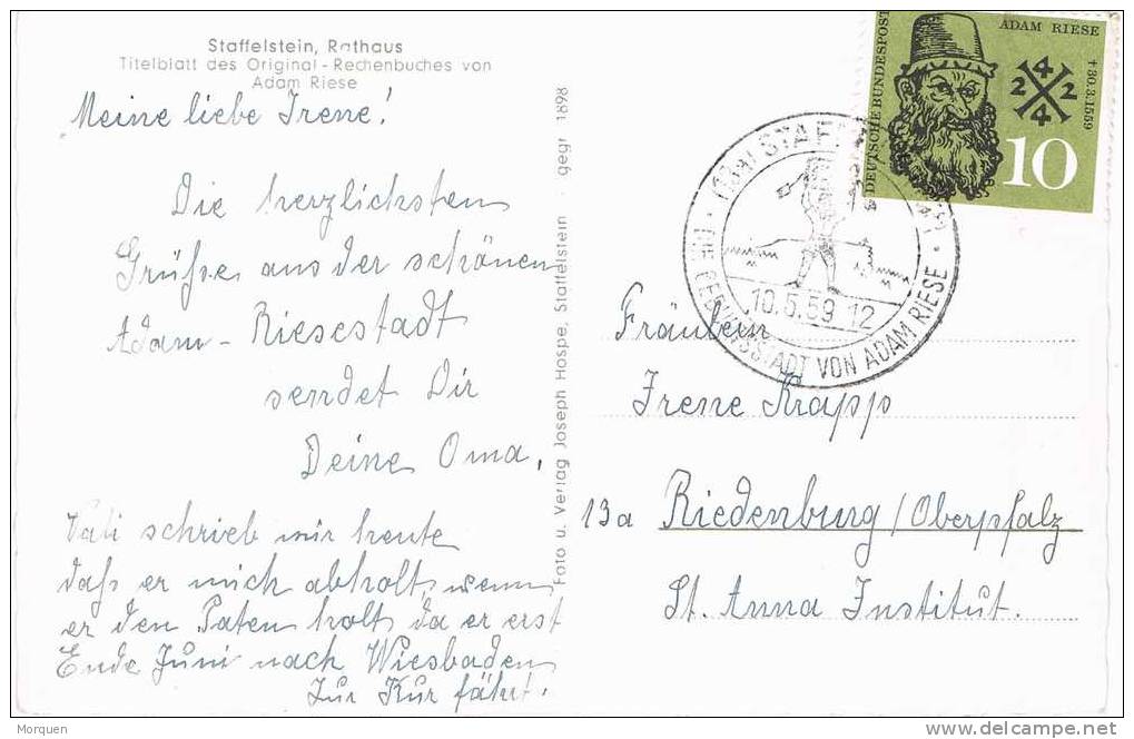 2946. Postal ADAM RIESE (Alemania). 1959. Rathaus Staffelstein - Covers & Documents