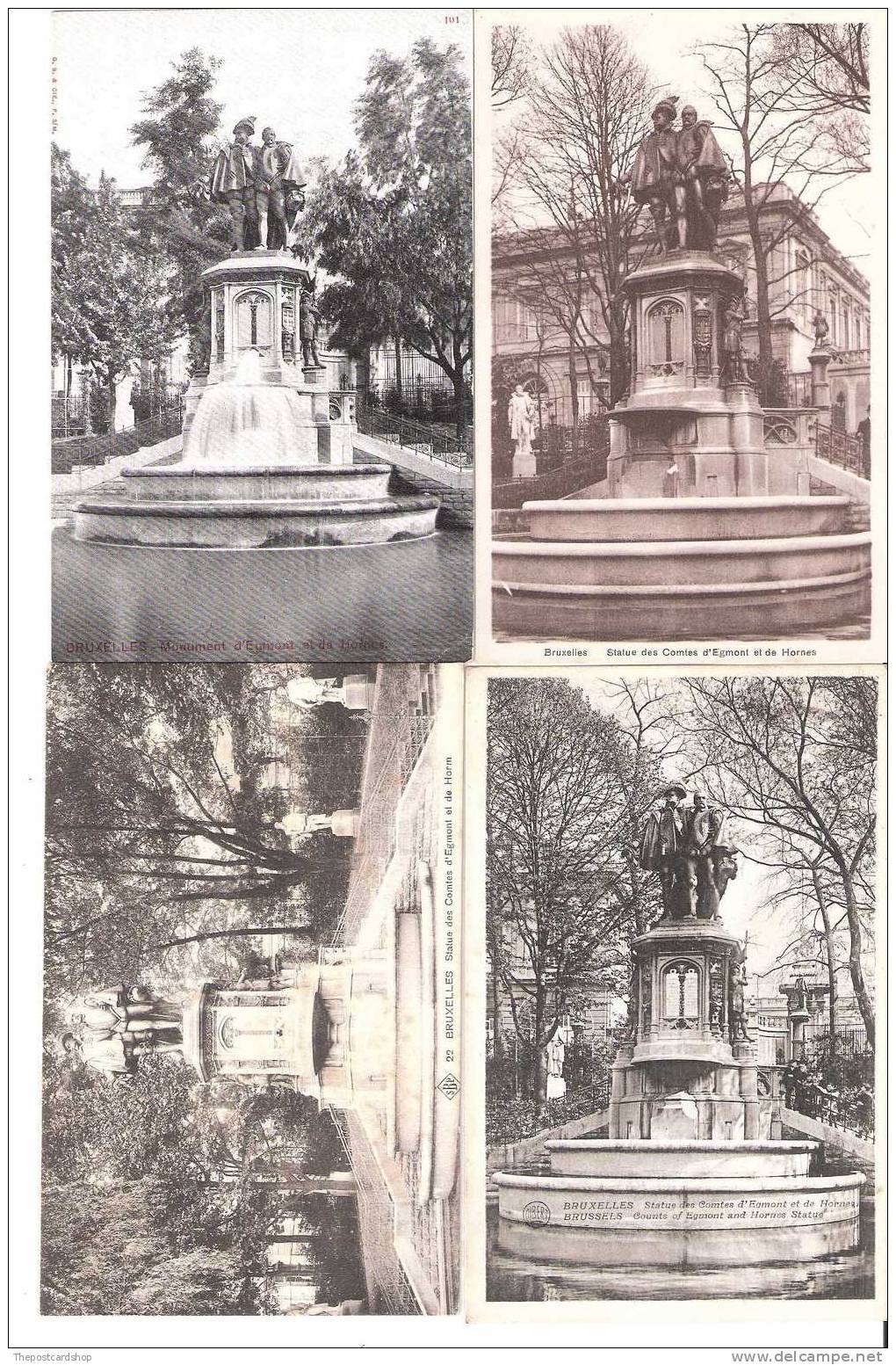 $$ LOT DE 4 FOUR QUATRE CPA BELGIQUE BRUXELLES POSTCARDS Statue Des Comies D'egmont Et De Hornes BELGE - Monumentos, Edificios