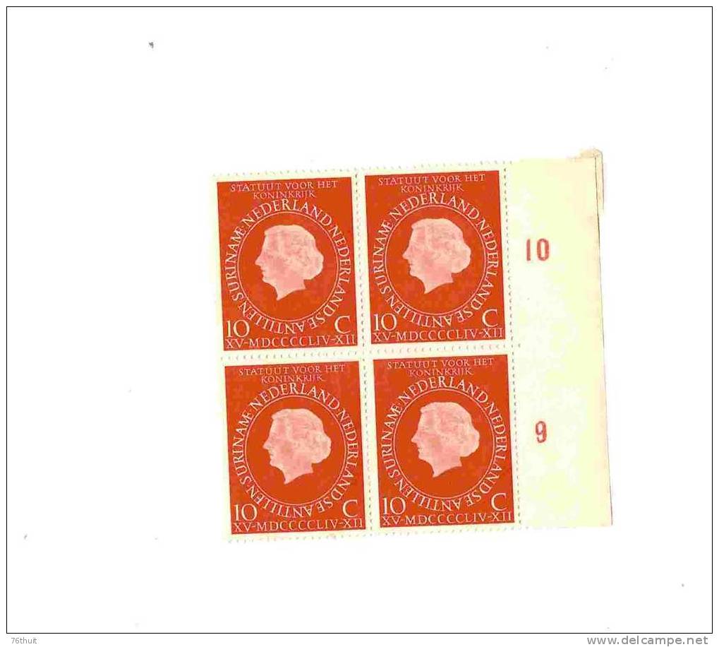 1954 - Nederland Pays Bas - SURINAM - Bloc De 4 Timbres Neufs - 10 C - Unused Stamps