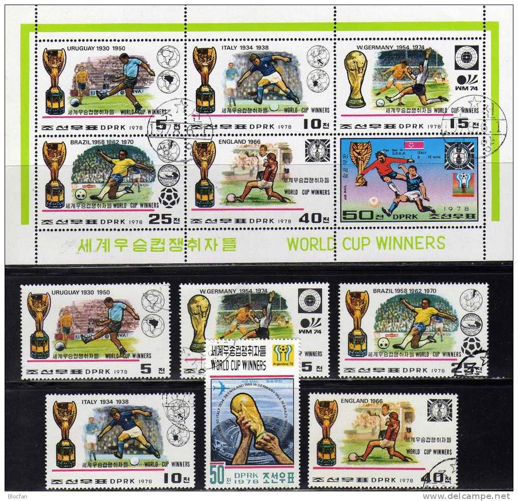 Gewinner Der Fussball WM Korea 1747/53,5xZD+Kleinbogen  O 66€ Sieg Von 1930 Bis 1978 Sport Bloc Soccer Sheetlet Of Corea - 1950 – Brasilien