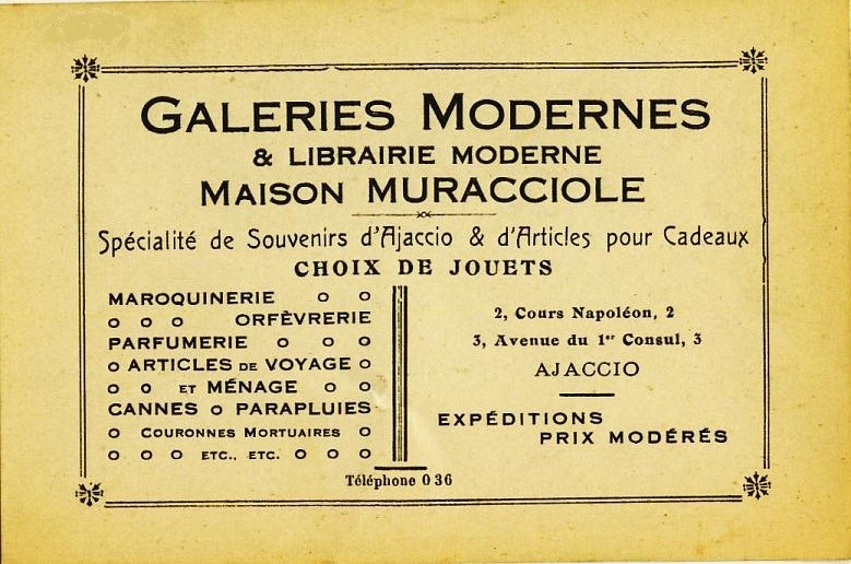 Ajaccio 20 -  Publicité Maison Muracciole - Jouets - Parfum - Ajaccio