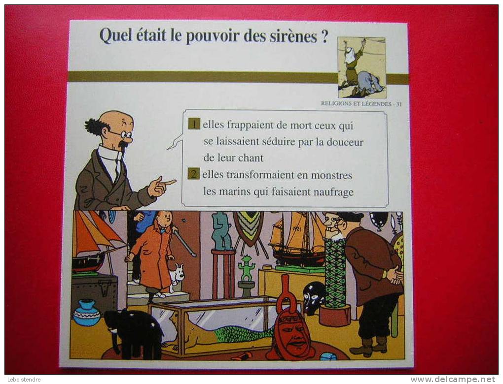 FICHE TINTIN -  ATLAS -HERGE-RELIGIONS ET LEGENDES- N°31 -EXTRAIT DE L´ALBUM : LE TRESOR DE RACKHAM LE ROUGE -PRIX FIXE- - Autres & Non Classés