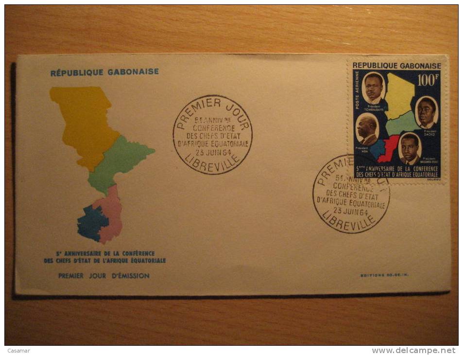 Republique GABONAISE 1964 Libreville 5e Anniv Conf Chefs D'etat Afrique Equatoriale SPD FDC Sobre Cover Lettre FRANCE - Gabon