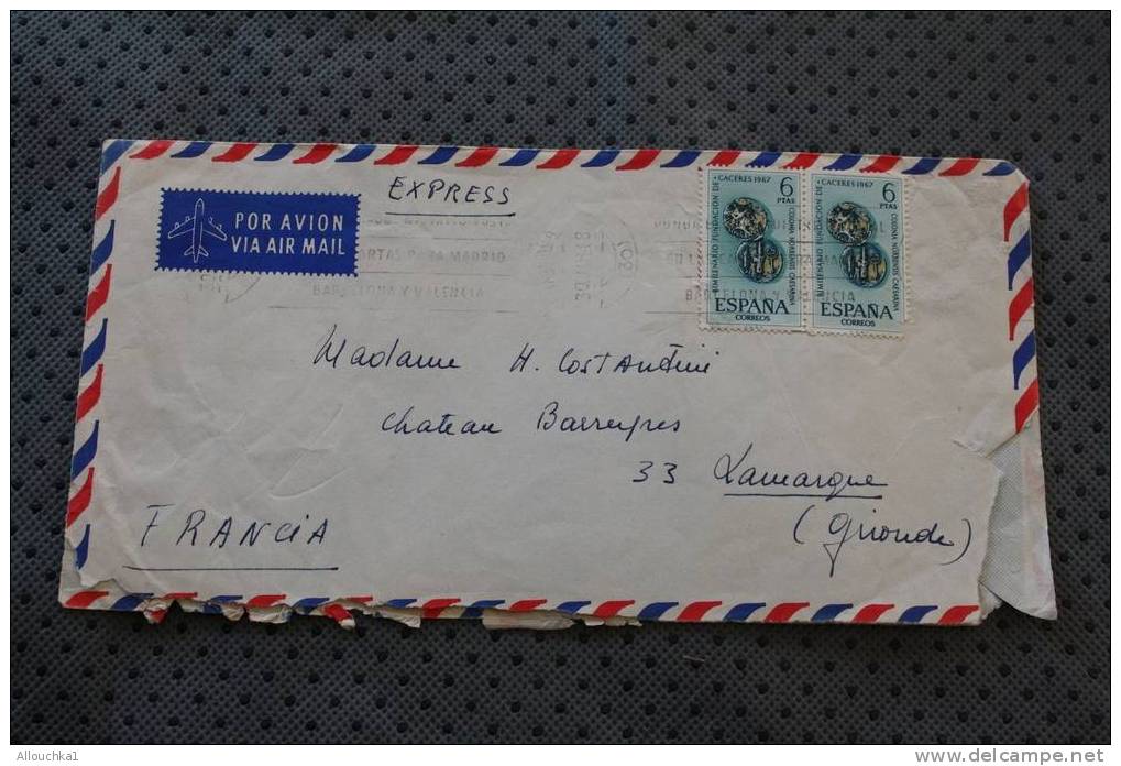 MARCOPHILIA LETTRE LETTER:ESPANA ESPAGNE MALAGA  EXPRESS VIA AERA BY AIR MAIL PAR AVION 1967 - Storia Postale